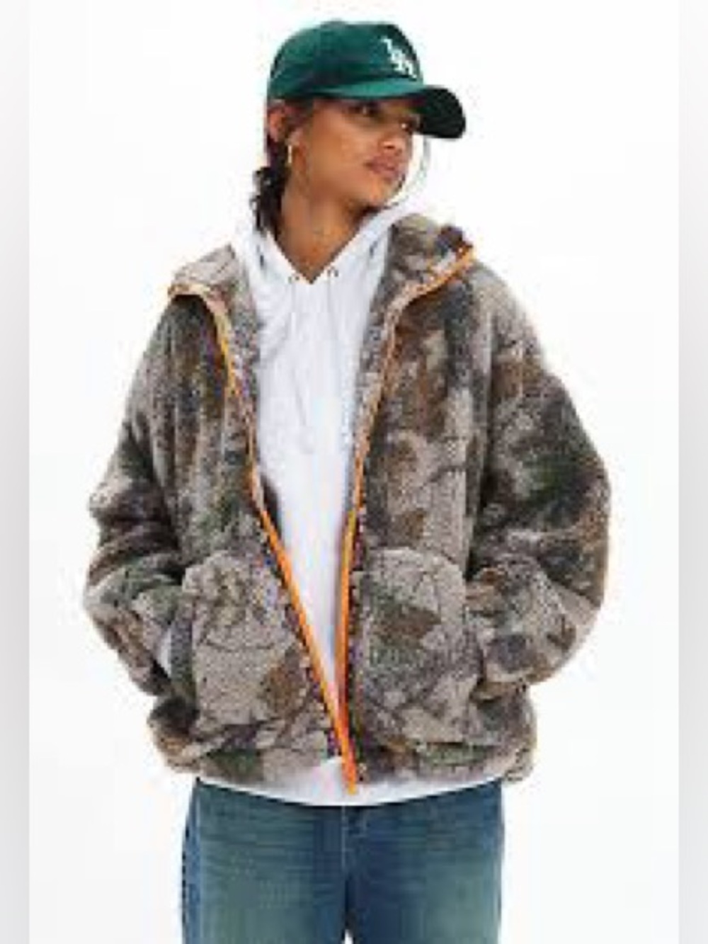 BDG Printed Piled Fleece Zip-Up Jacket